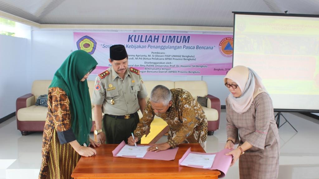 BNPB Provinsi Bengkulu Berikan Kuliah Umum Kepada Mahasiswa FISIPOL UNIHAZ